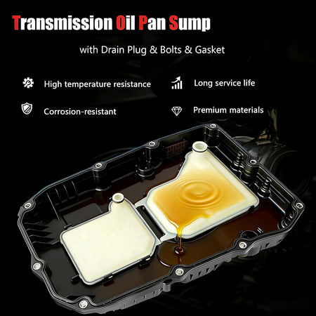 Automatic transmission oil pan with drain plug and bolts; corrosion-resistant design