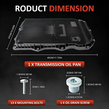 Automatic transmission oil pan with dimensions and hardware sizes shown
