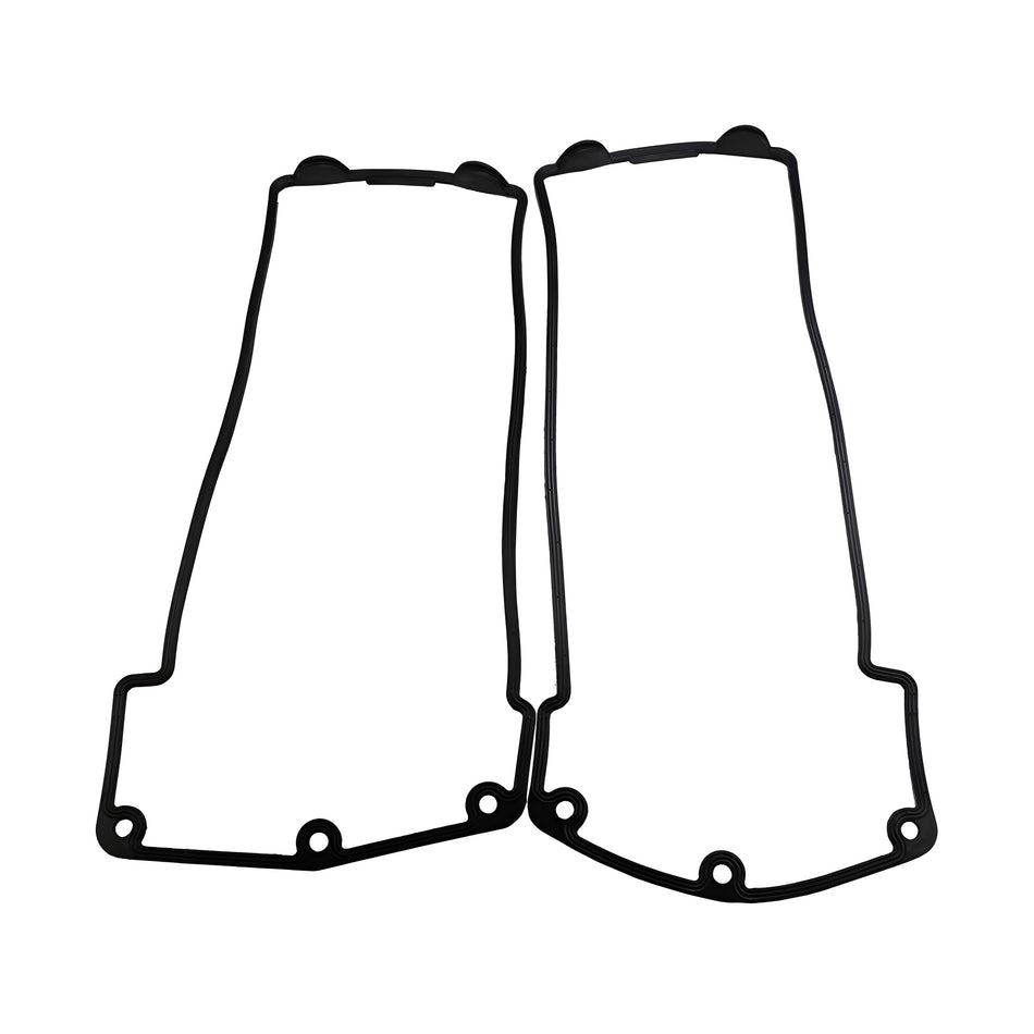 Valve cover gasket set, two black gaskets with molded bolt holes and seals
