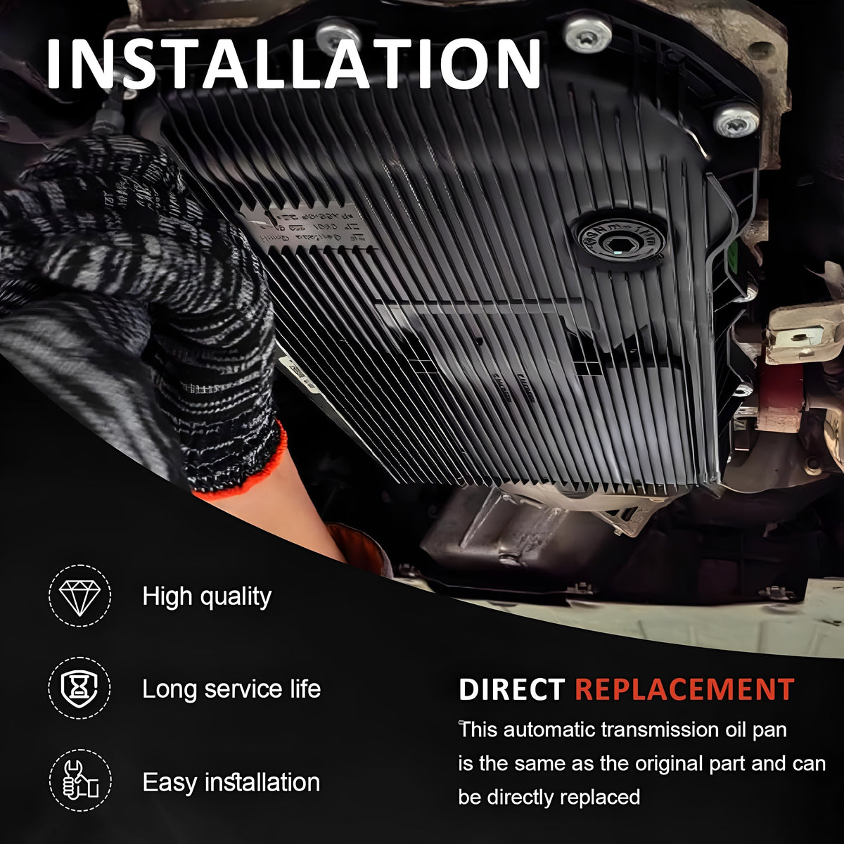 Automatic transmission oil pan shown installed with cover and mounting points