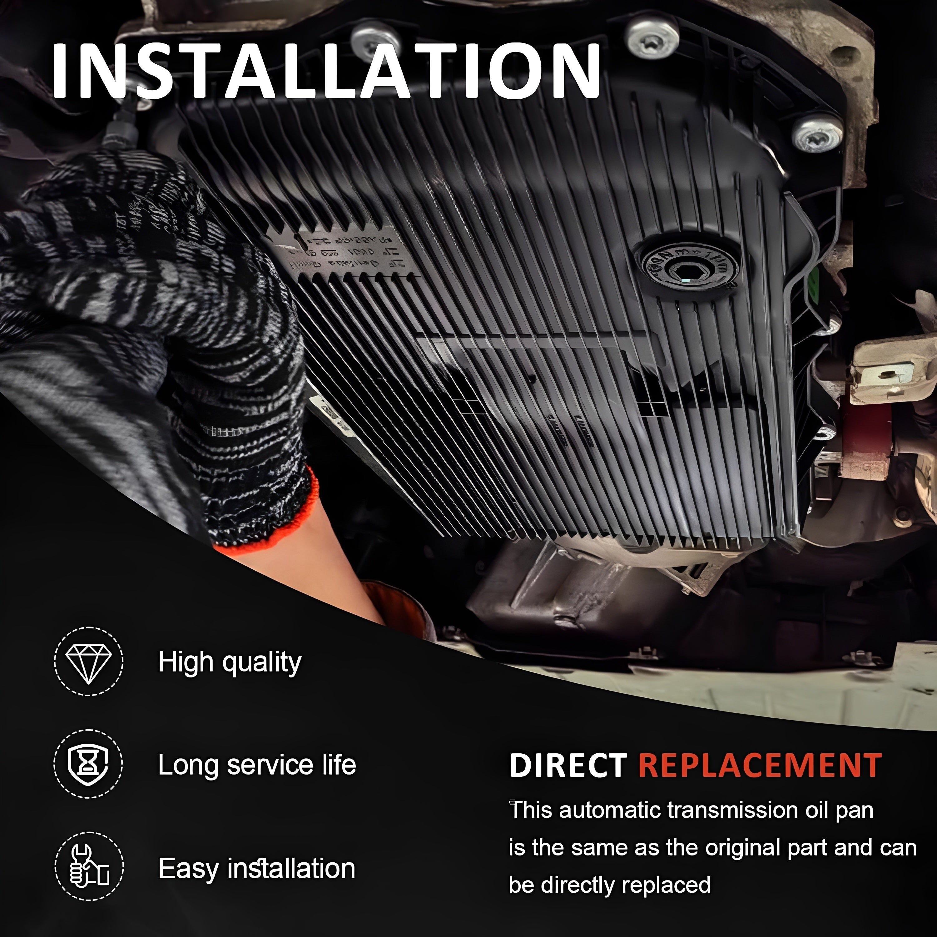 Automatic transmission oil pan shown installed with cover and mounting points