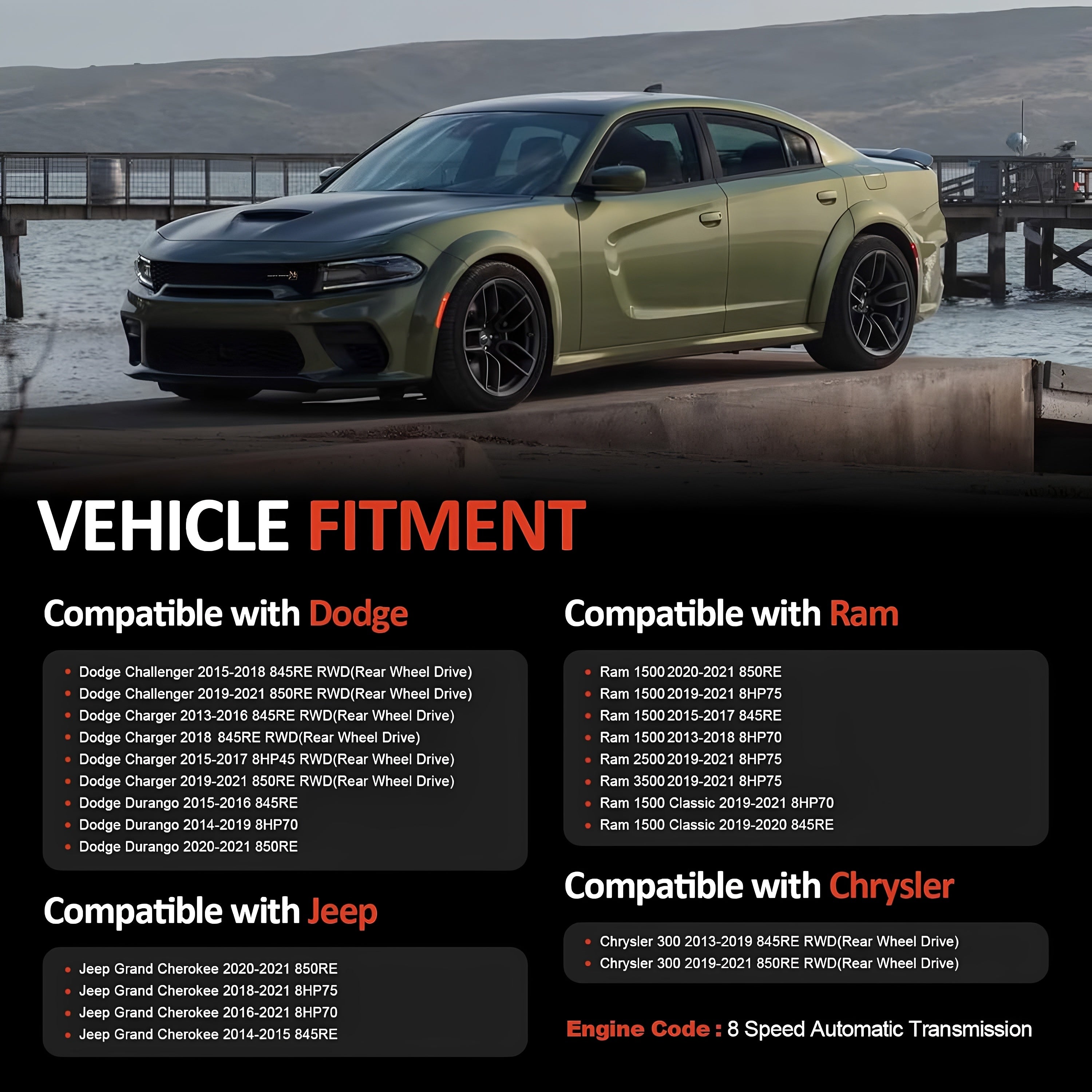 Vehicle fitment view with automatic transmission oil pan installation
