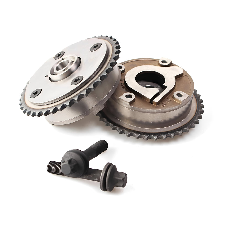 Timing cam sprocket set with two toothed gears and mounting bolt