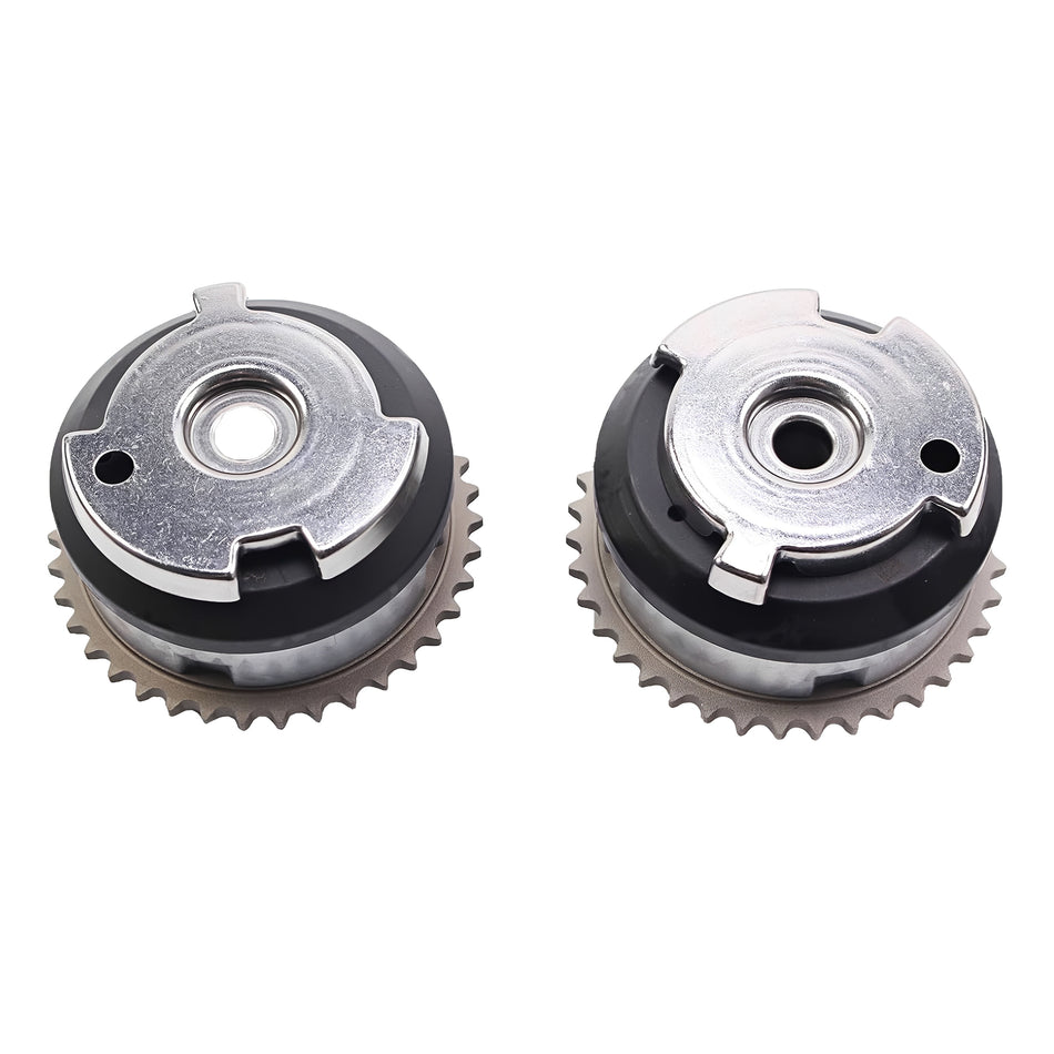 Camshaft adjuster sprockets with silver toothed gears and central mounting holes