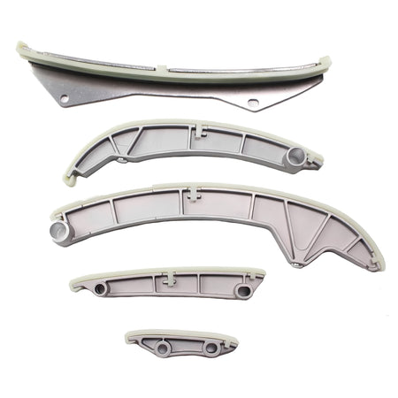 Engine timing chain kit timing guide rails and covers in light gray with black ends