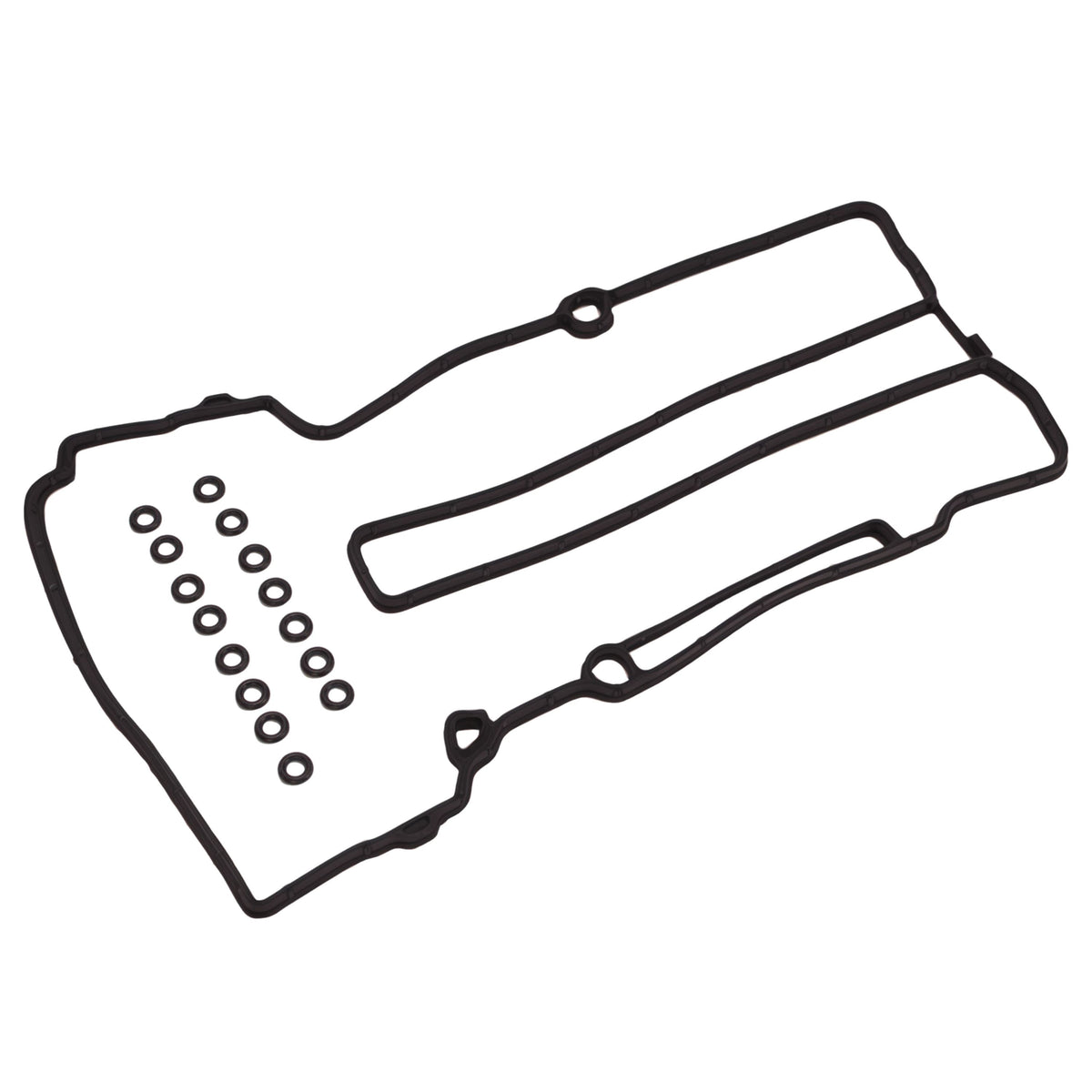 Valve cover gasket with grommets and round holes for sealing ports