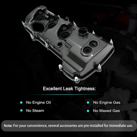 Angled left engine valve cover with carbon-fiber style texture and bolt holes