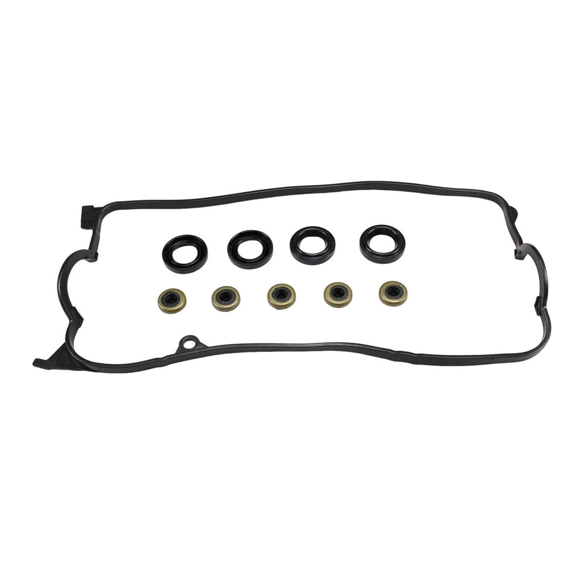 Valve cover gasket set long rubber gasket with black rings and gold-toned washers