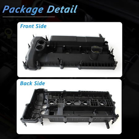 Engine valve cover front and back sides, black plastic with mounting tabs