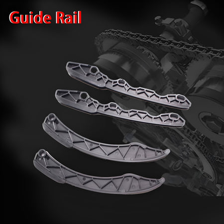 Timing chain kit guide rails: three molded guide pieces with ribbed inner channels