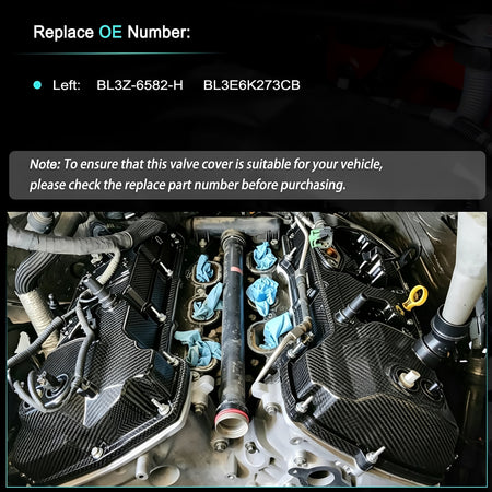Engine bay with carbon-fiber style left valve cover installed