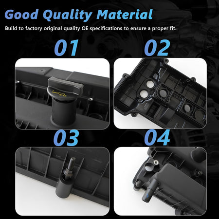 Engine valve cover material and fit detail close-up, black plastic housing