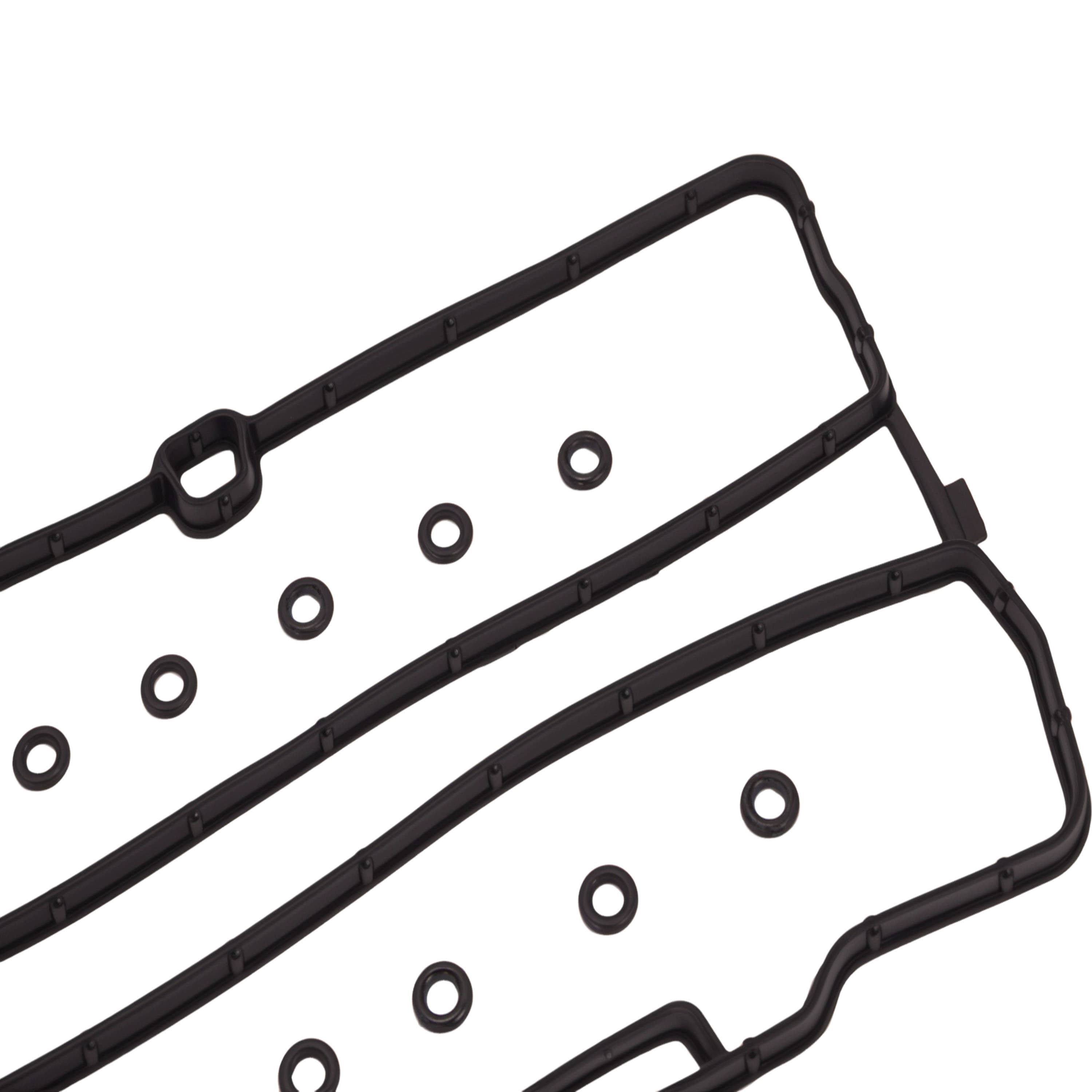 Valve cover gasket with multiple rubber grommets shown in close-up