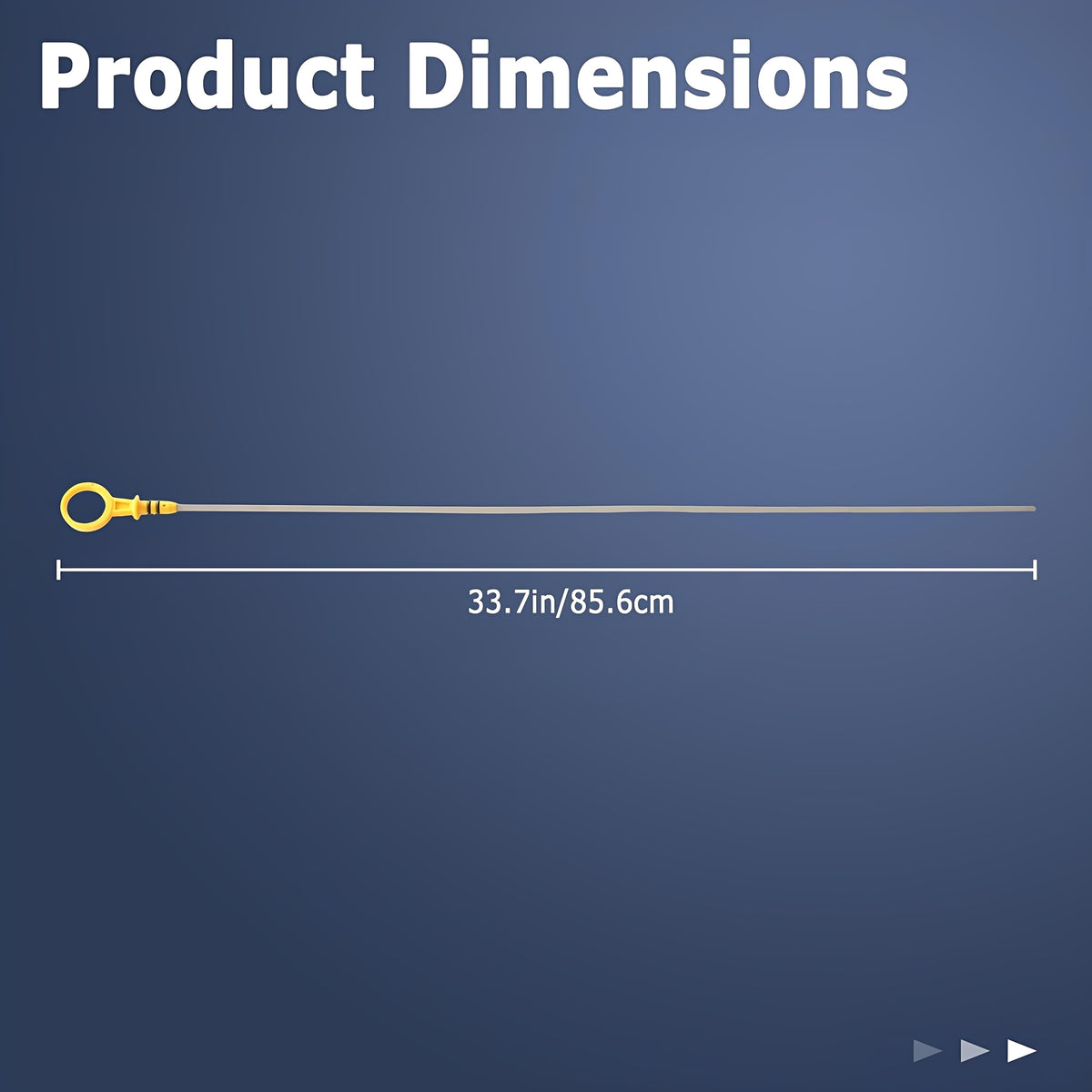Engine oil dipstick length measurement graphic with yellow loop handle and metal shaft