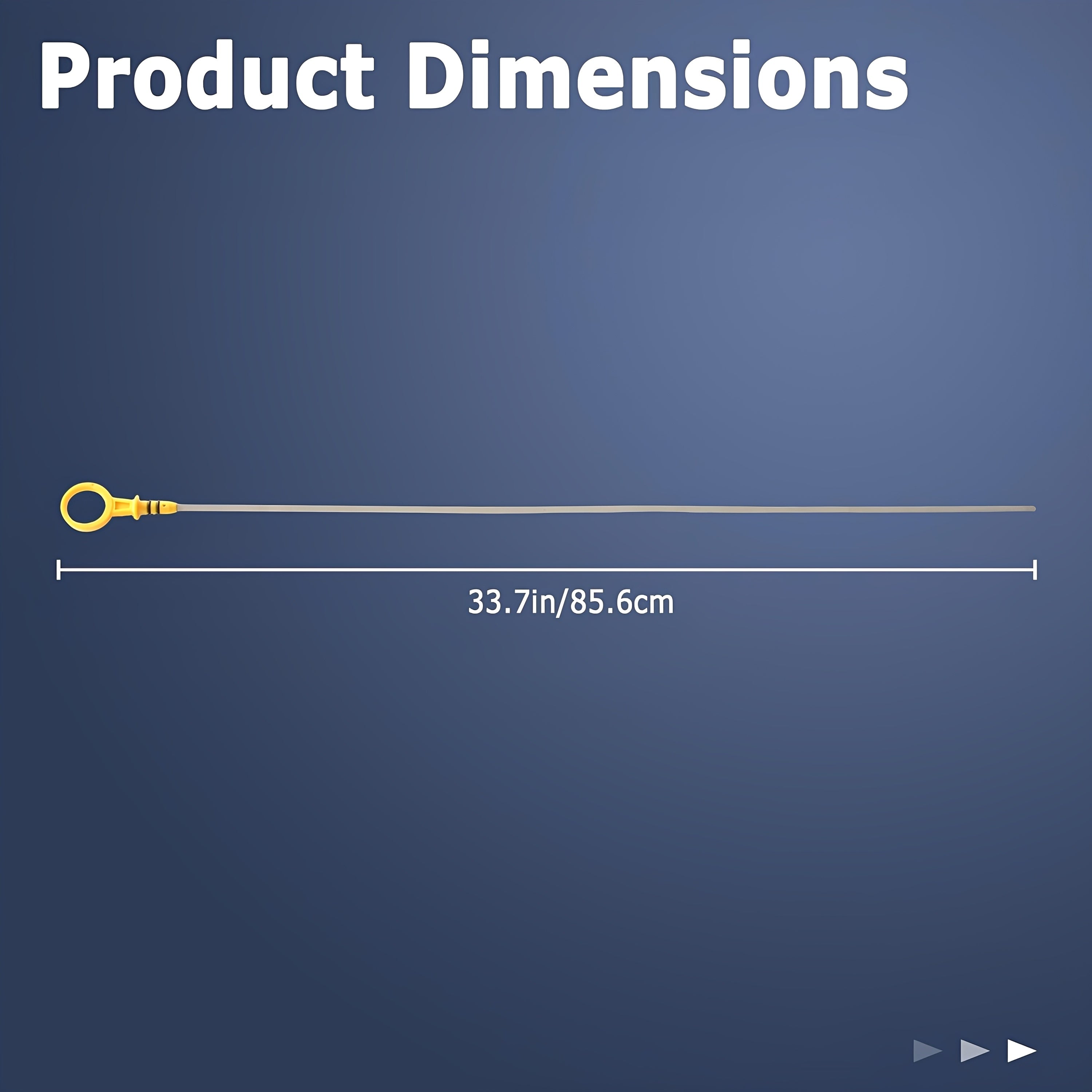 Engine oil dipstick length measurement graphic with yellow loop handle and metal shaft