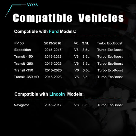 Engine valve cover compatibility graphic on a dark background