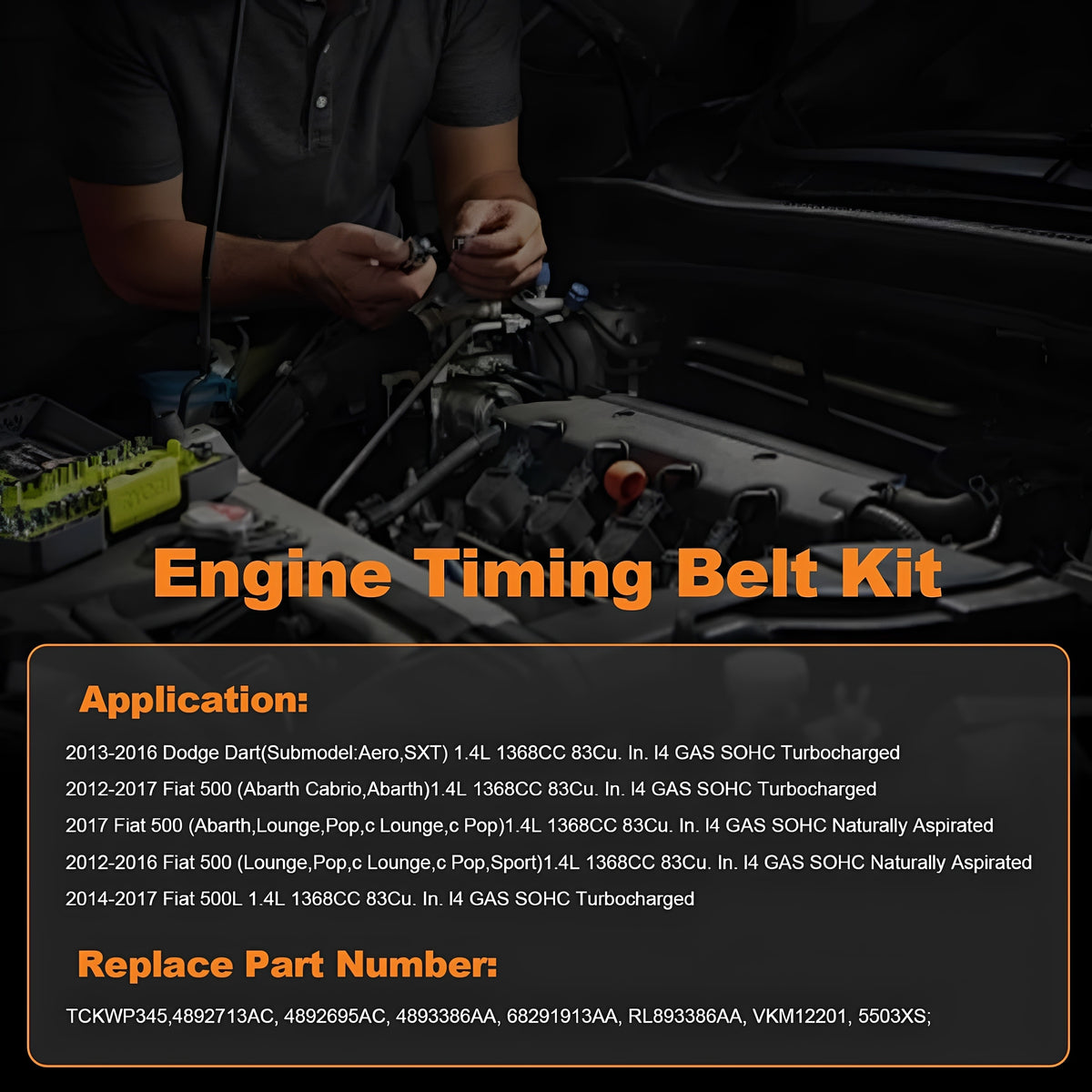 Engine bay showing timing belt kit application area