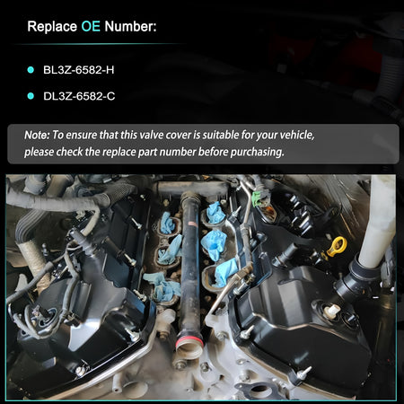 Valve cover set in black plastic with bolt holes and multiple circular openings