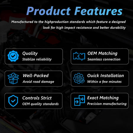 Engine valve cover set with labeled quality icons on background