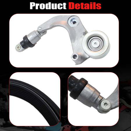 Silver tensioner bracket with pulley and black damper, serpentine belt guide close-up.