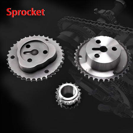 Timing chain kit sprockets: two large metal sprockets and one smaller gear