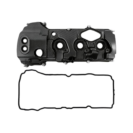 Left engine valve cover with carbon-fiber style finish and attached gasket