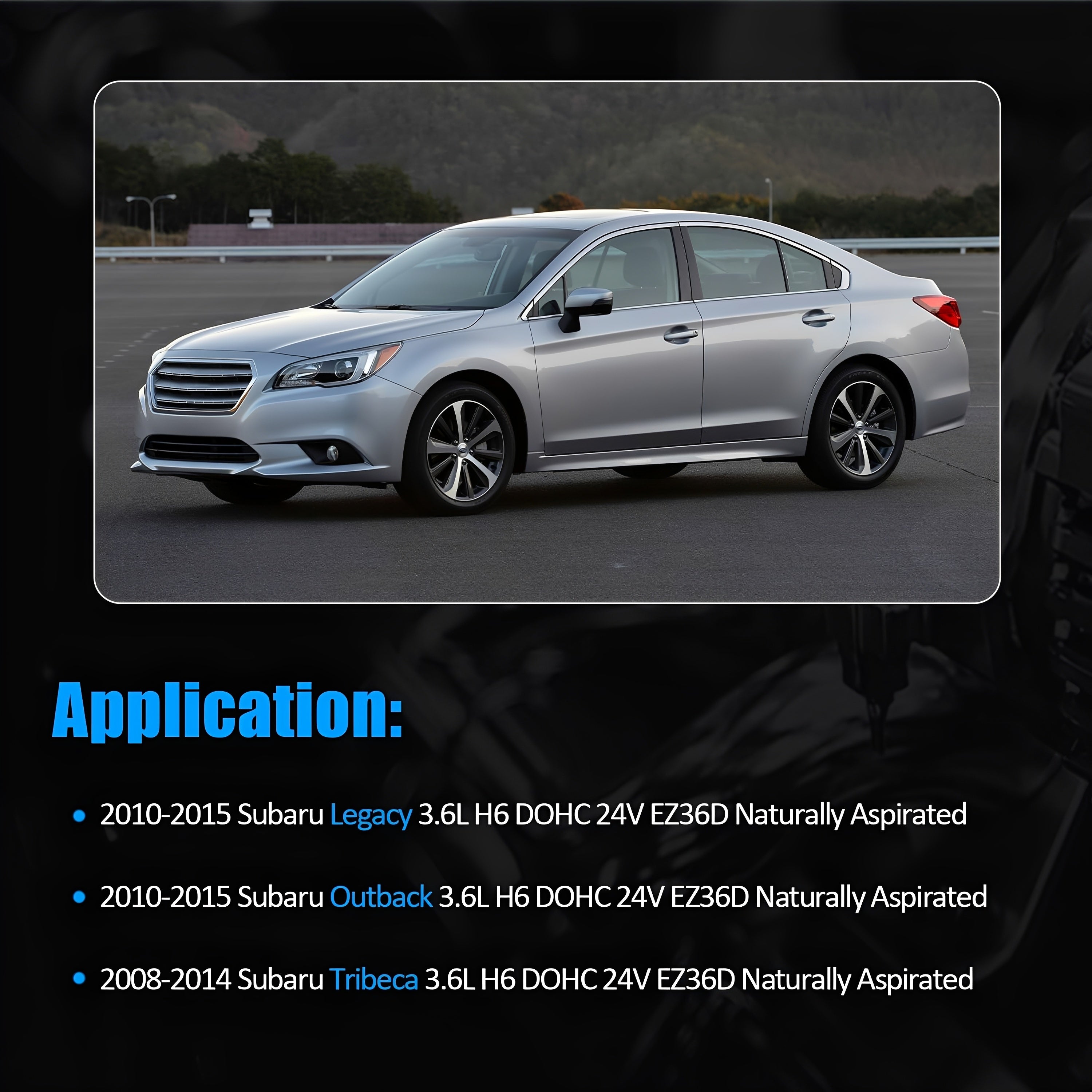 Engine timing chain kit application shown on a car with compatibility text