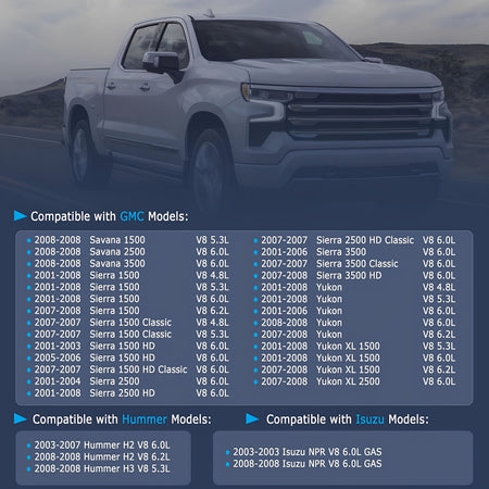 White pickup truck shown with on-screen model compatibility list