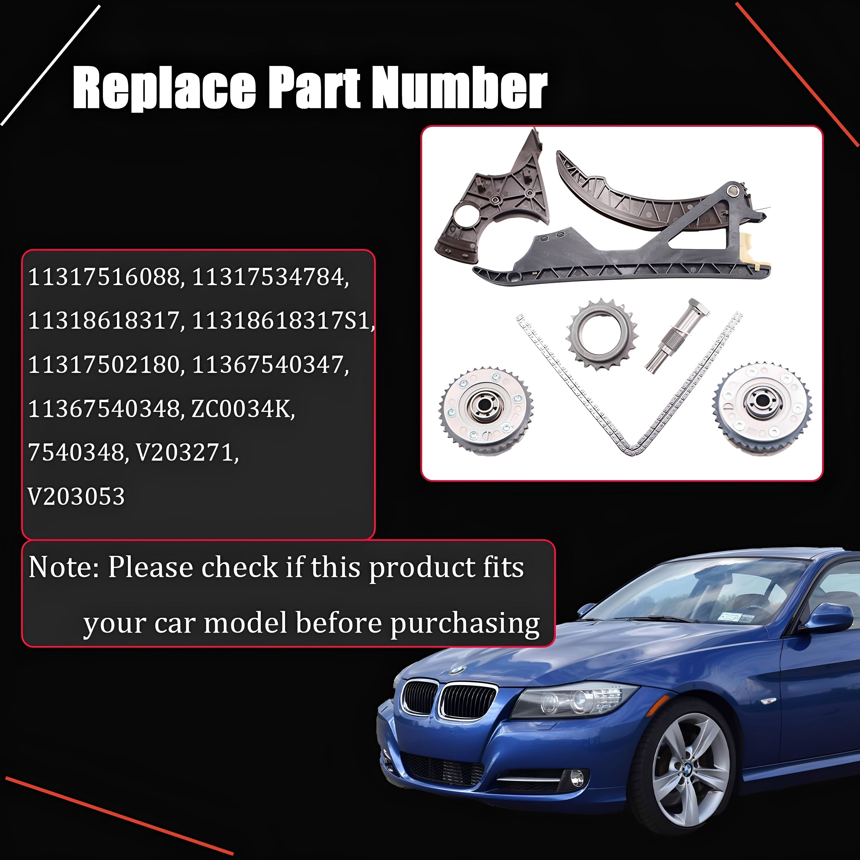 Timing chain kit replace part numbers list with included chain components