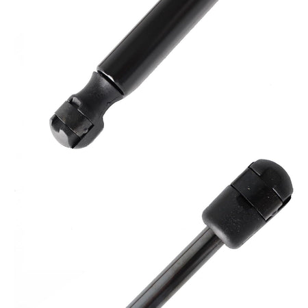 Black hood lift support gas strut with ball joint end, compact connector piece