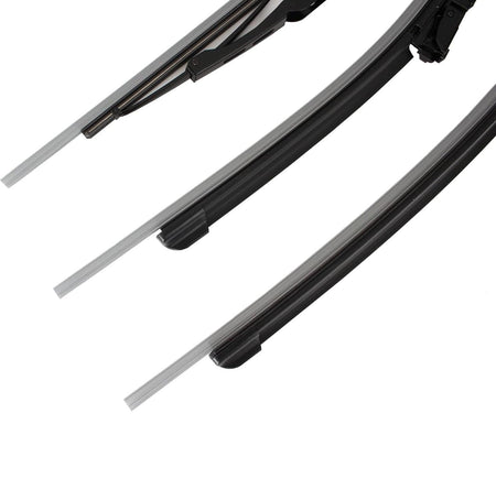 Black windshield wiper blades with spring-loaded frame, three-piece set