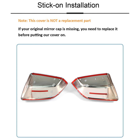 Pair of glossy chrome ABS stick-on side mirror covers with dark reflective inserts