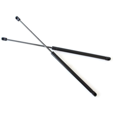 Pair of hood lift support rods with black cylinders and gray mounting ends
