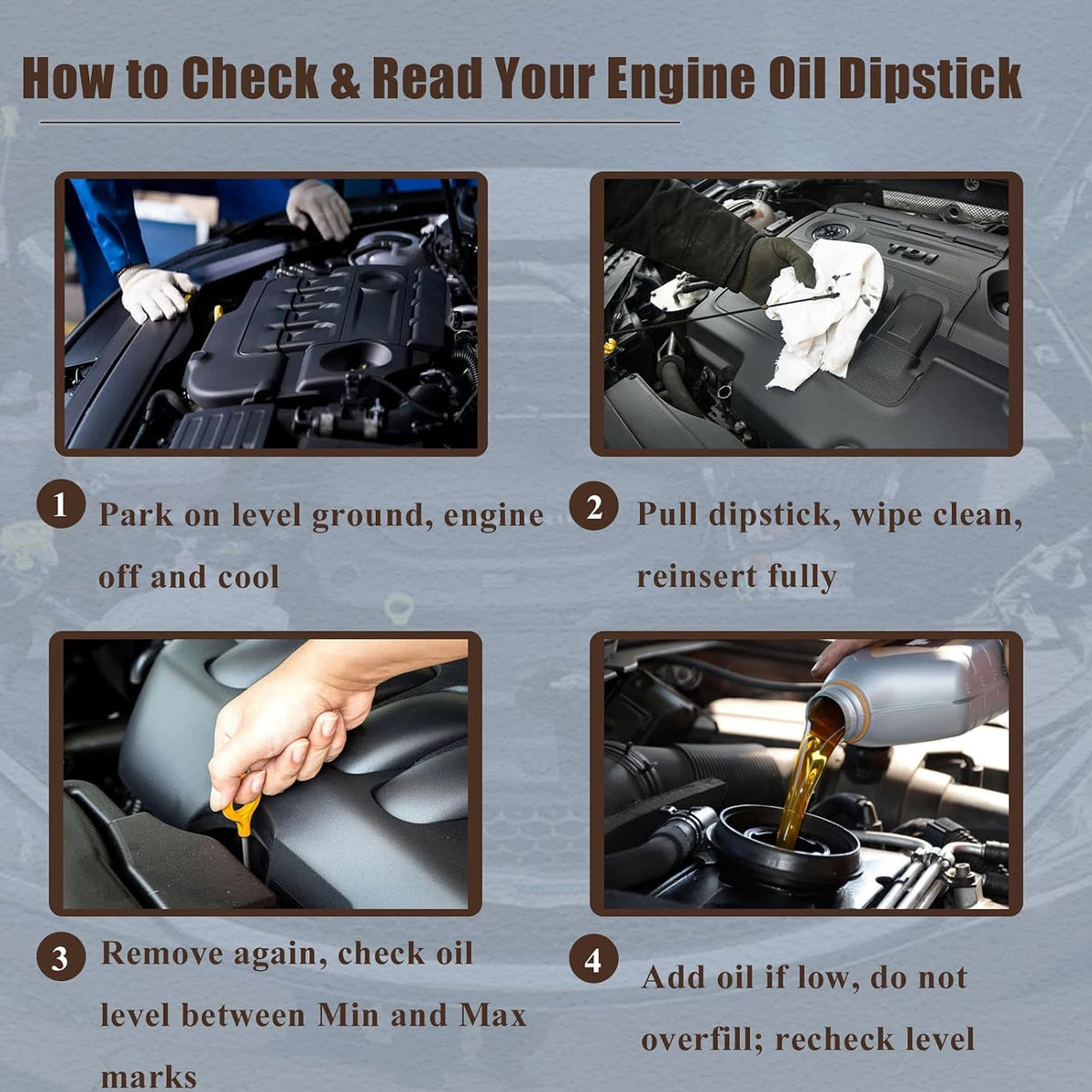 Transmission oil level dipstick for checking fluid level in engine bay