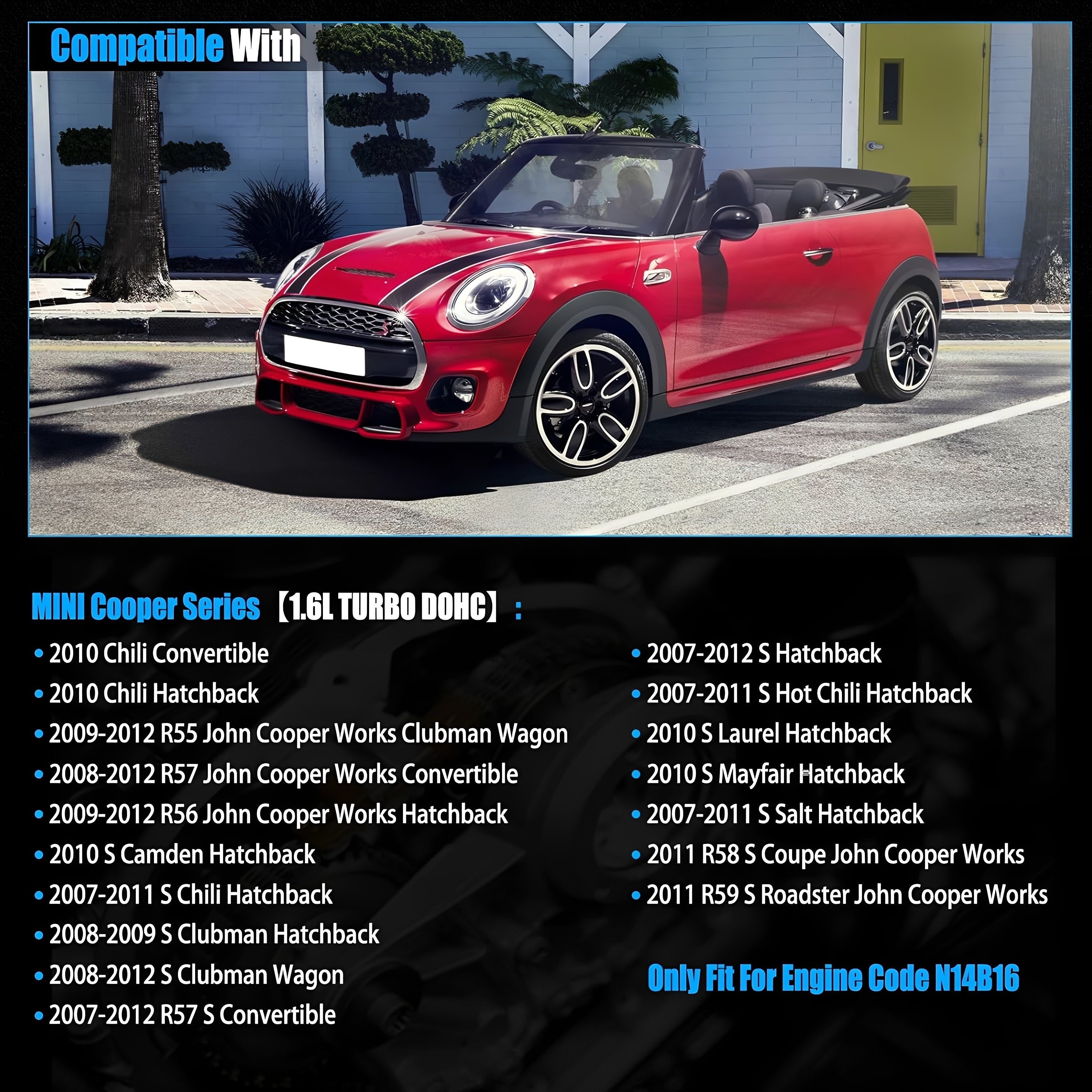 Timing chain kit compatibility graphic for Mini Cooper engines (N14B16)