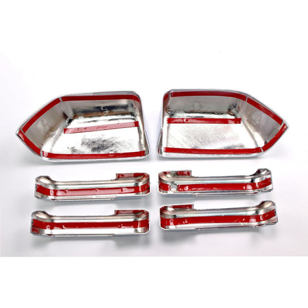 Chrome mirror and door handle covers with red tape, reflective 6-piece set