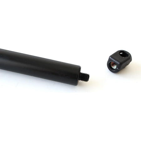 Black hood lift support cylinder with threaded rod end and round mounting port