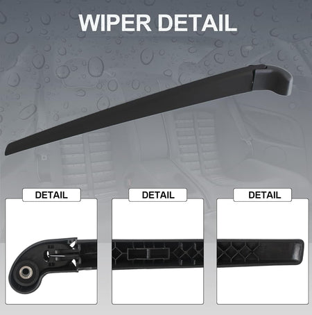 Rear wiper blade arm connector end detail, black blade with mounting socket