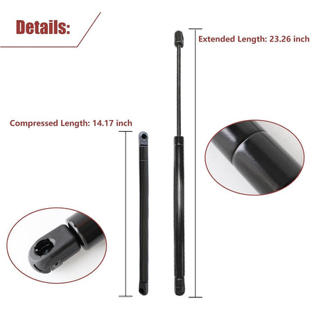Trunk lift support rods showing compressed and extended length ends