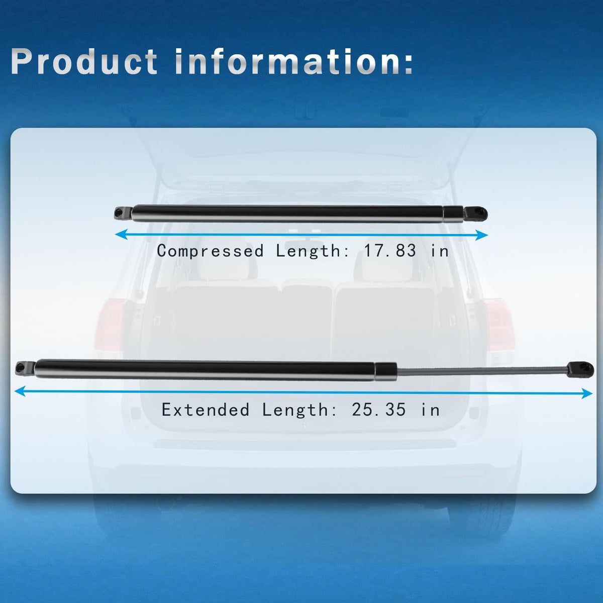 Black gas lift supports with 17.83 in compressed and 25.35 in extended length