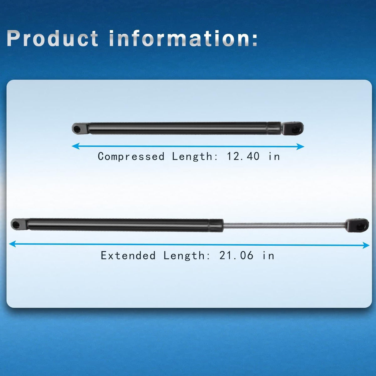 Black rear window lift supports with compressed and extended length measurements
