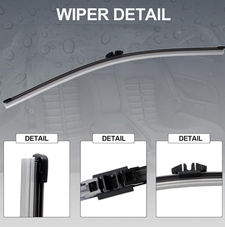 Wiper blade arm detail, black cover and articulated connector on metal spine