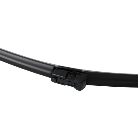 Black wiper blade with locking clip connector and metal mounting end