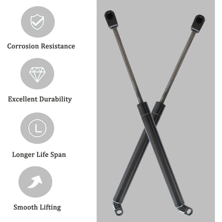 Trunk lift support pair shown crossed: black cylinders with top end brackets.