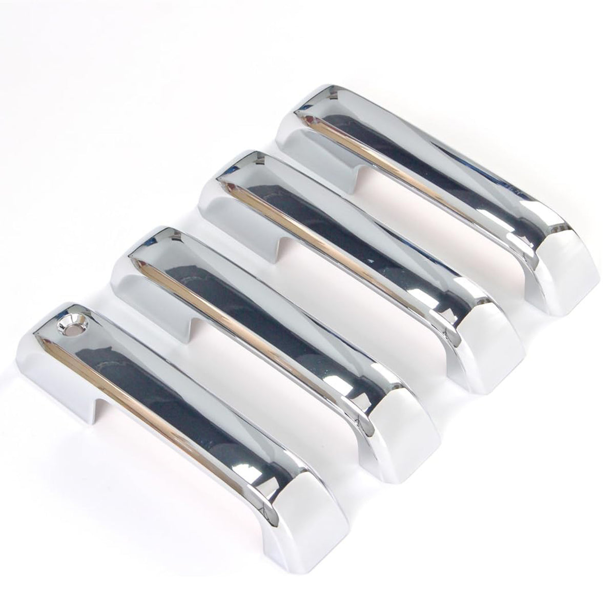 Chrome door handle cover set, stacked rectangular trims with molded edges