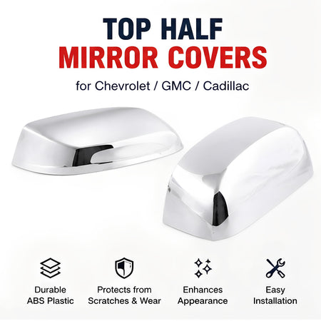 Set of two chrome top half mirror covers with protective glossy finish