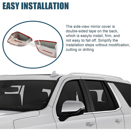 Chrome side mirror covers with double-sided tape installation on SUV door mirrors