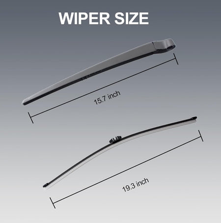 Pair of rear wiper blades with black rubber, 15.1 in and 19.3 in lengths