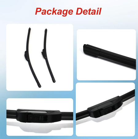 Windshield wiper blade package detail, two black blades and mounting covers