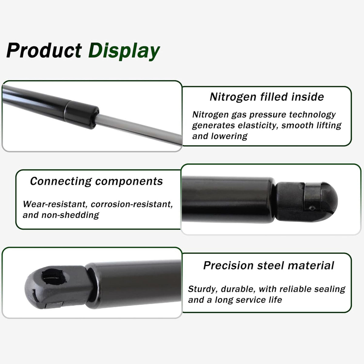 Liftgate lift support feature display showing two struts and connecting end parts